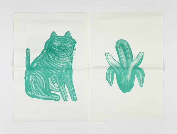 ilgtrueb.ch :: Fabrikzeitung #green #fold #banana #stroke #cat #paint #illustration #art #brush #paper #dog