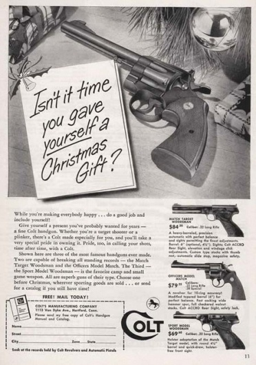 Crazy-Christmas-Ads2.jpg 450×641 pixels #weapon #gun #advertisement #45 #colt #christmas
