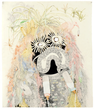 "Mommy, No!" pencil, colored pencil, acrylic, blood on paper, 33" x 28", 2008