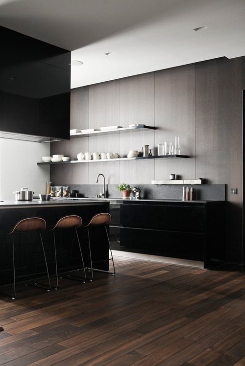 Kevin H. Chung #interior #wood #kitchen #black