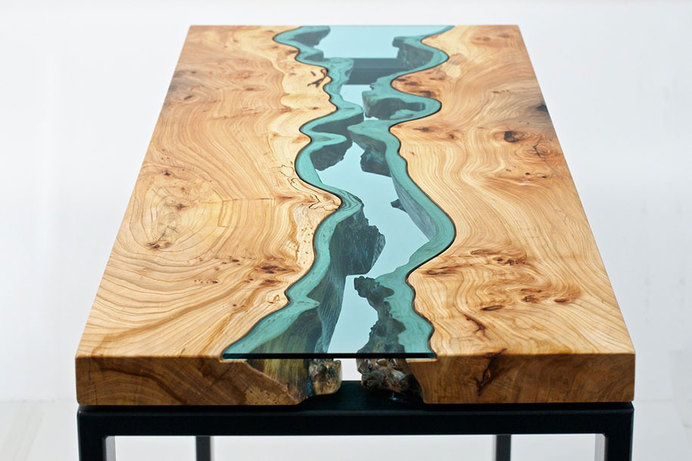 Greg Klassen is an artist who creates beautiful wooden tables with glass rivers and lakes embedded into their surfaces. #tables #creative #glasswork #lakes #greg #full-post #klassen #design #rivers #material #hand-made #glass #ta #furniture #natural #handmade #materials #art #original #table