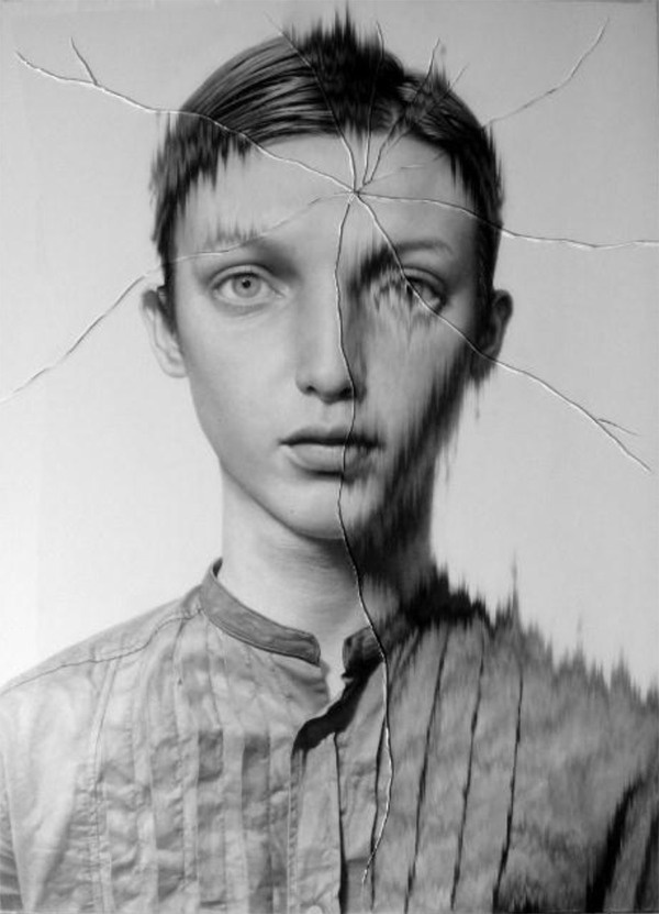taisuke mohri: cracked portraits #white #drawing #black #and #cracked #pencil