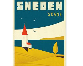 Retro travel poster Norway Oslo Bergen train railroad | Etsy