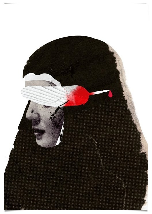 Emmanuel Polanco / The Royal Shakespeare Company / colagene.com #blood #woman #feather #illustration #vintage #sad #collage