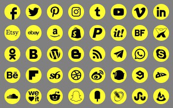 Round transparent background basic social icons yellow colour preview