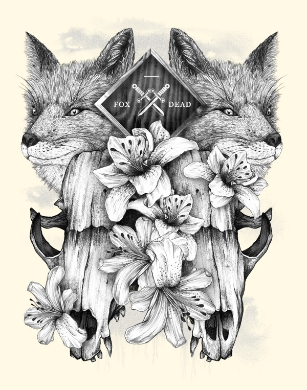 Fox Dead #fox #alexandre #sword #dead #skull #flowers