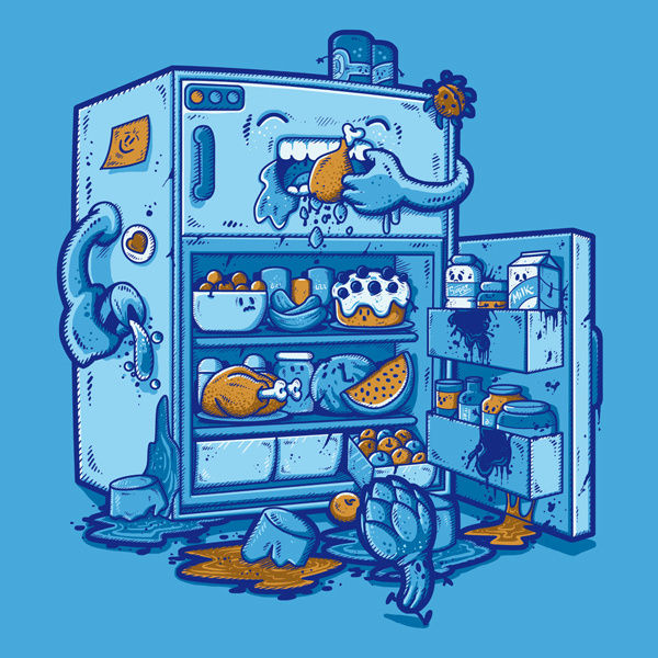 Must be printed #hunger #junk #eating #fridge #illustration #blue #nom