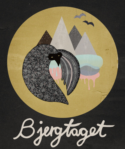 michelle carlslund illustraiton: Bjergtaget #clouds #mountaind #handlettering #nordic #sky #yellow #danish #black #bird #cover #illustration #fly #scandinavian #poster #music #cd #bjergtaget #moon