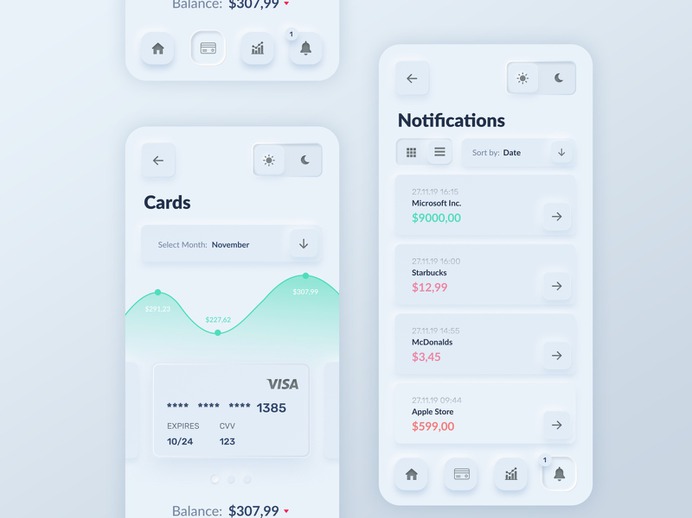 SKEUOMORPH BANKING APP LIGHT MODE BY MIKOŁAJ GAŁĘZIOWSKI