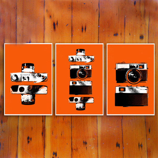 All 3 Orange Cameras 3 Pack orange, artwork, accents #minolta #7s #cameras #orange #vintage #himatic #film