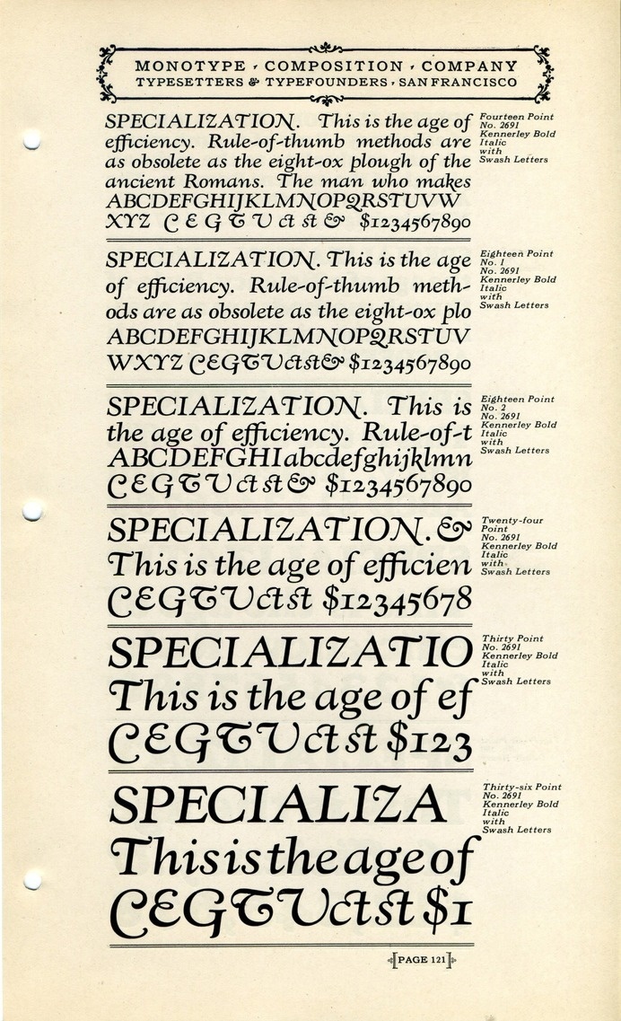 Monotype Kennerley type specimen