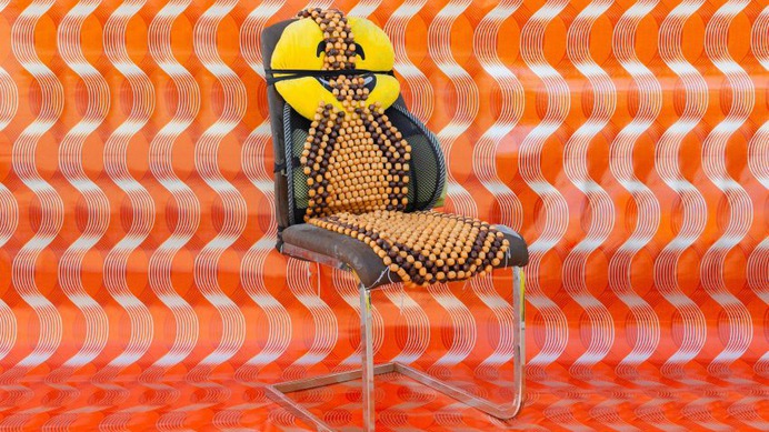 Al Khat Al Thahabi Auto Accessories & Upholstery chair from How to be at Rest installation by Christopher Benton