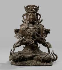 Rare Bronze of Guanyin with Lotus branches