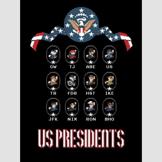 8 bit Presidents Poster featuring 12 popular presidents #donkey #history #nintendo #kong #american #president