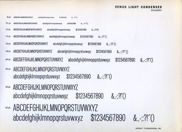 Venus Light Condensed font specimen. #type #specimen #typography