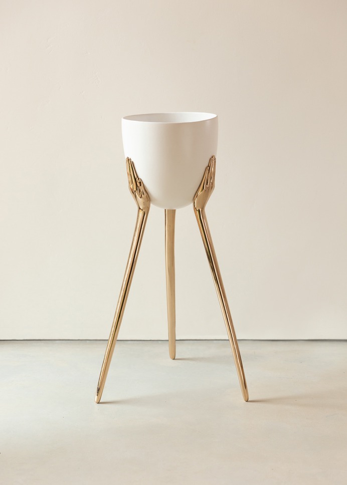 planter with brass hand base