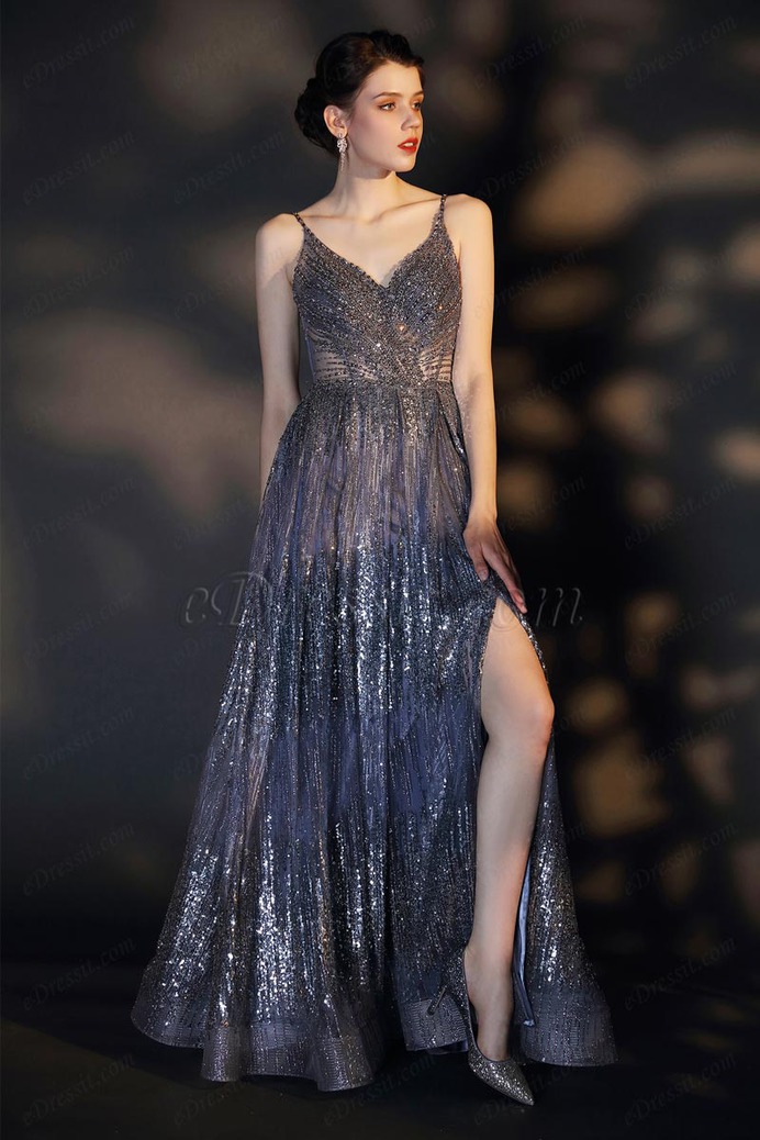 eDressit Shiny V-Cut Spaghetti Straps Beads Party Prom Gown (02206656)