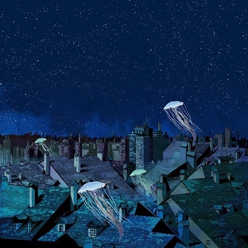 this isn't happiness.™ #night #jellyfish #painting
