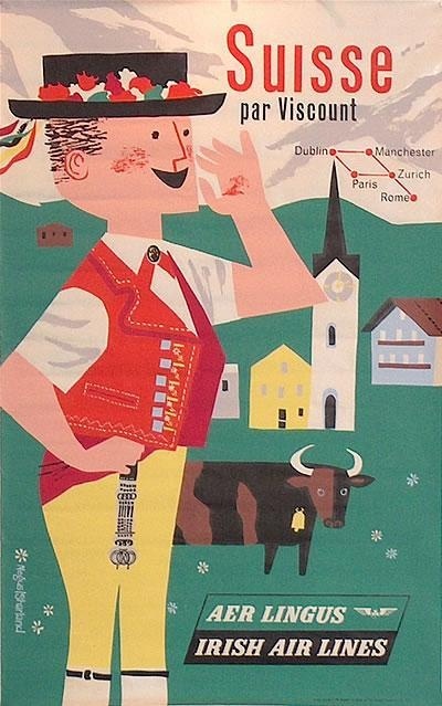 Poster: Aer Lingus - Suisse Artist: Negus Sharland #design #graphic #illustration #poster #typography
