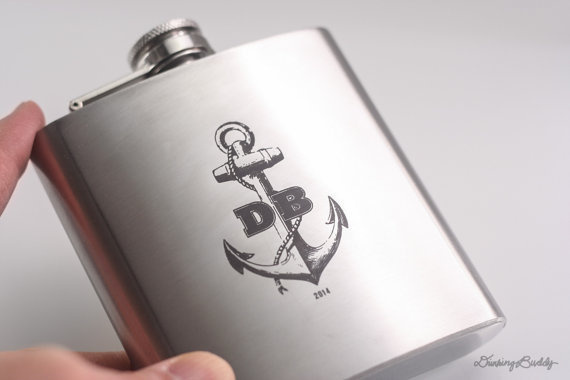 Personalized Anchor Flask with Initials Custom 6oz or 8oz Liquor Hip Flask #flask #boat #flasks #marine #anchor #fishing #nautical