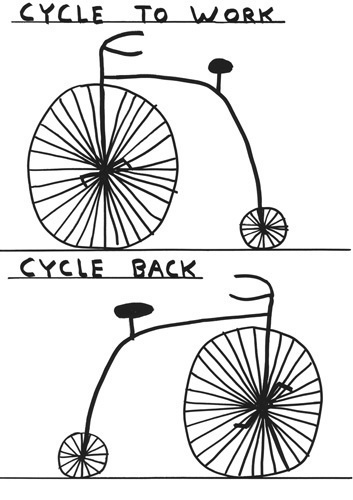 Work and Back Art Print by David Shrigley Easyart.com #bicycle #cycle #quote #print #design #illustration #motto #art #poster