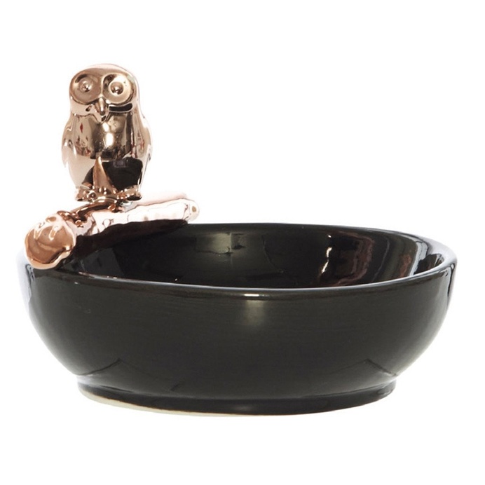 Challimont Black Ceramic Bowl w Bronze Owl