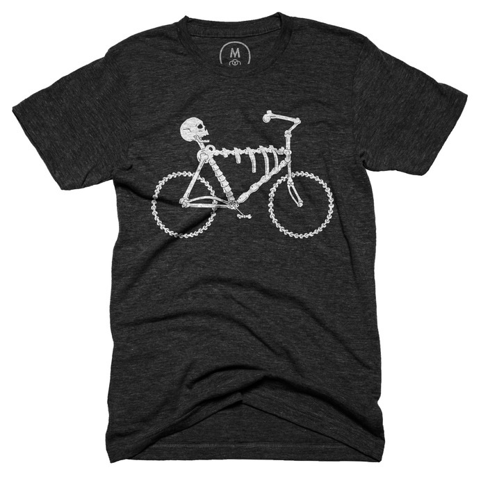 t-shirt, apparel, black, bones, bike, simple