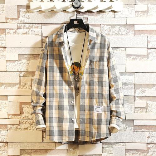 Winter Preppy Style Brand Cotton Plaid Casual Shirt Male Fashion Autumn Long Sleeve Tops Streetwear Japanese Shirts Men