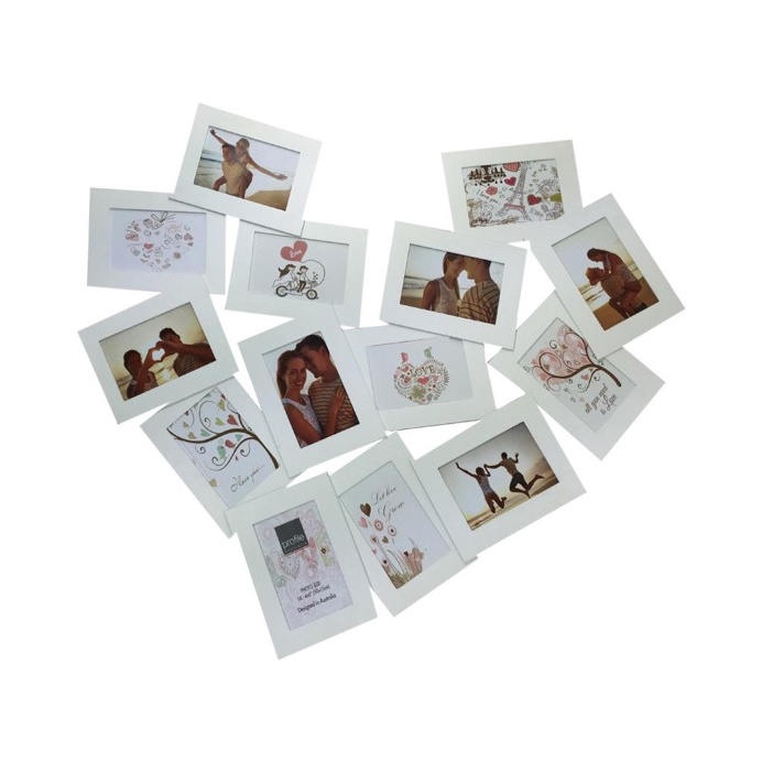 Collage Photo Frame - White Heart 10 cm x 15 cm - Set of 14