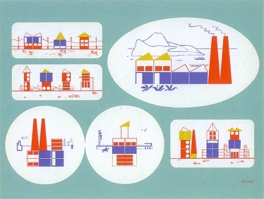 Building Blocks Kit / 1943 #print #design #graphic #town #block #illustration #1943 #kids #factory #toy