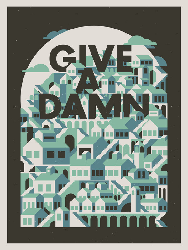 Image of Give A Damn #mezzell #justin #print #black #illustration #blue #green