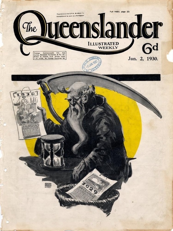 All sizes | Illustrated front cover from The Queenslander, January 2, 1930 | Flickr Photo Sharing! #grandfather #illustration #time #syth #death