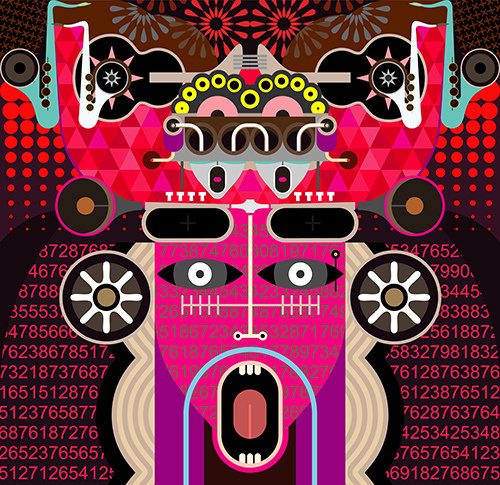 Modern Graphic Art - vector illustration. Abstract portrait of shouting man. #graffiti #pink #horror #musical #digital #crazy #violet #illustration #music #future #fantastic #abstract #guitar #fantasy #red #artwork #purple #technology #psychedelic #acid #mirror #sax #punk #vector #graphic #imagination #dream #portrait #concept #sound #art