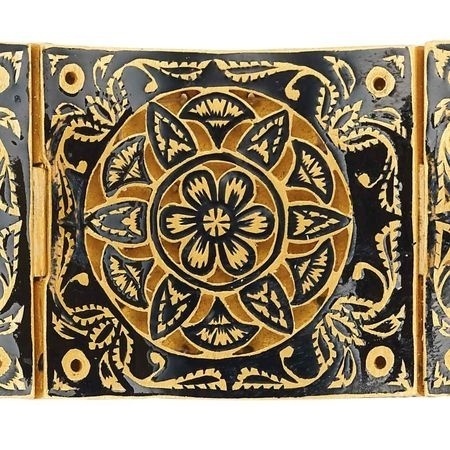 Indian Gold Seed Pearl, Ruby Foiled back, Diamond and Enamel Cuff Bangle Bracelet. #patterns