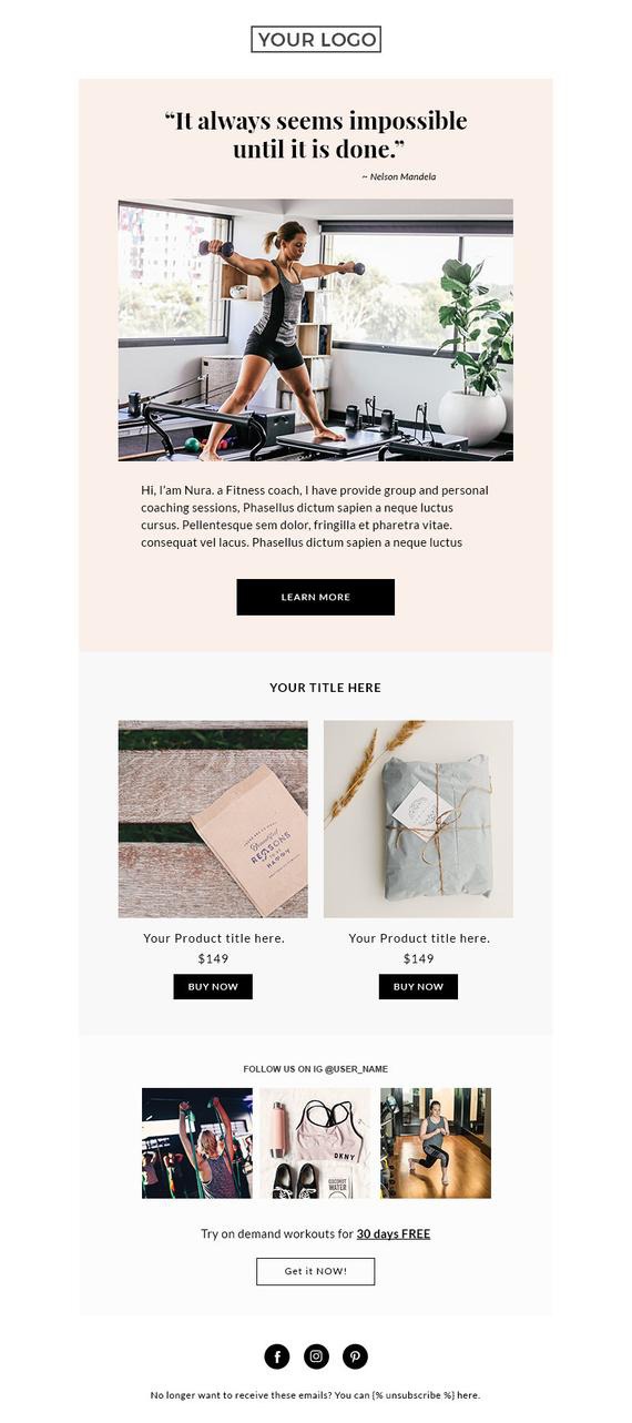 Fitness email template Mailchimp Newsletter Template Custom | Etsy