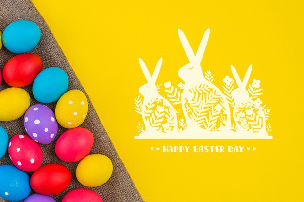 Happy easter day Free Psd. See more inspiration related to Pattern, Mockup, Template, Spring, Celebration, Happy, Holiday, Flat, Mock up, Easter, Religion, Rabbit, Egg, Traditional, Cloth, Bunny, View, Up, Happy easter, Day, Top, Top view, Eggs, Flat lay, Dotted, Cultural, Tradition, Painted, Mock, Seasonal, Easter day, Lay, Paschal and Painted egg on Freepik.