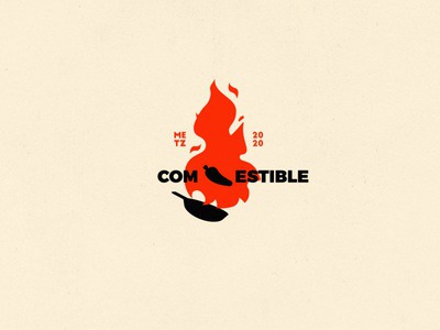 Com-estible Logo communication agency communication redesign meal food fire flame hot chili kitchen red illustration graphic design flat vector illustrator logo design 2d