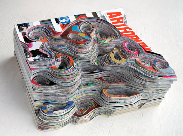 Artforum Magazines Carved into Dripping Waves of Color by Francesca Pastine #art #sculpture #paper