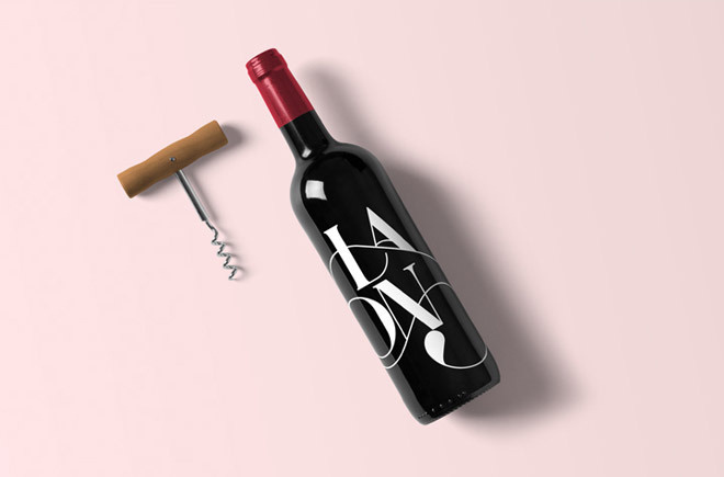 Realistic Wine Bottle Mockup with Corkscrew