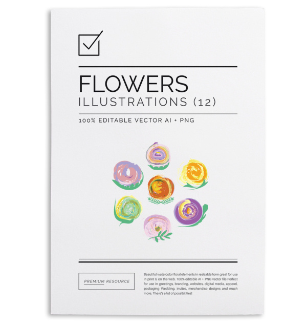 Watercolor Floral Set $8.00