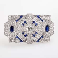 Brooch m. sapphires & many Diam.