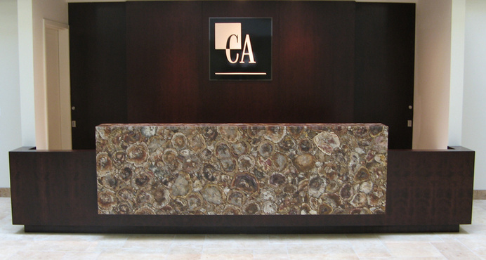 Caesarstone Petrified Wood #reception #desk