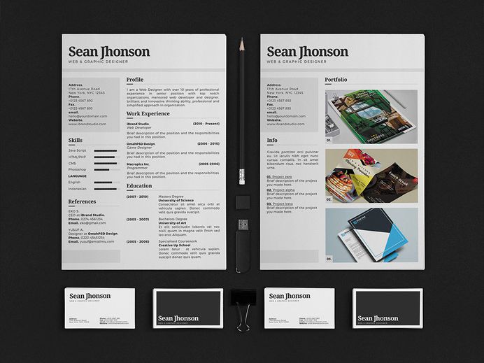 Free Personal Identity with Resume, Business Card, Portfolio and Cover Letter