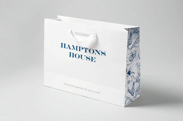 Logo and bag with illustrative detail designed by Moffitt.Moffitt for Sydney furniture and homeware retailer Hamptons House #ff