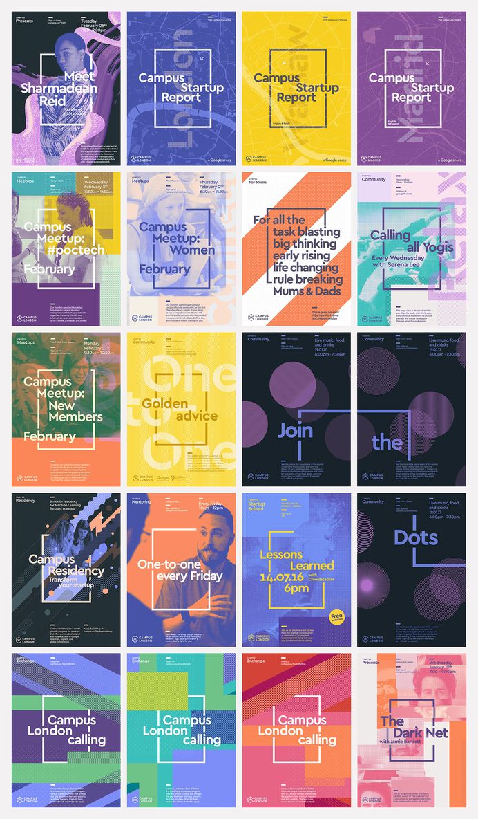 visual identity and poster design by MultiAdaptor for Google's co-working and event space concept Campus