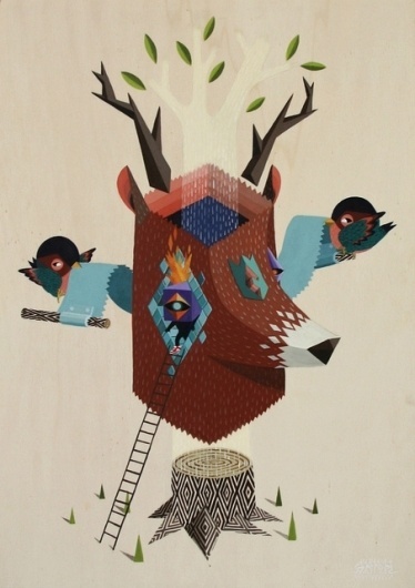 Oh Deer! | Flickr - Photo Sharing! #illustration #deer #tree #bird