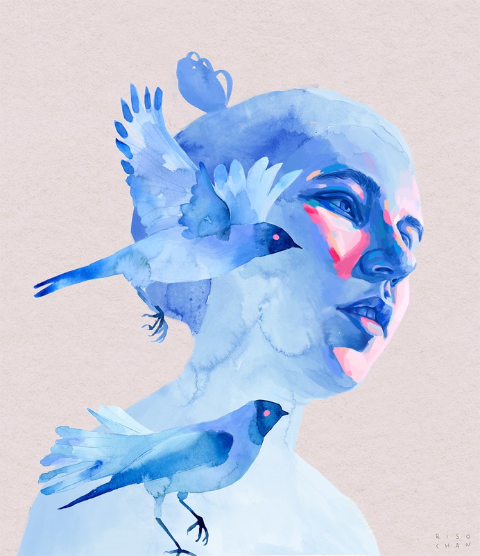 Revealing Struggles and Joy, Expressive Portraits Are Superimposed onto Watercolor Foliage | Colossal