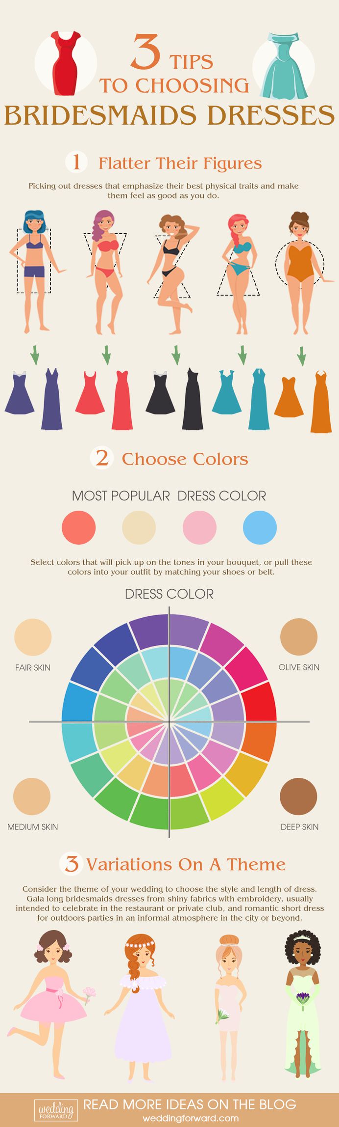 If you don’t have such a uniform group of bridesmaids, you’re going to need some more specialized advice. With that in mind, we have assembled these key tips for choosing bridesmaids dresses for any bridal party under the sun