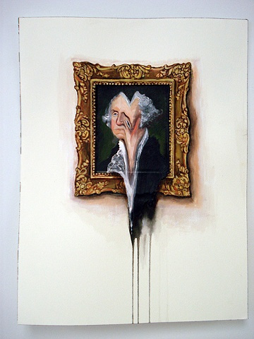 George Washington Portrait on Wall Melted (Work on Paper) #valerie #hegarty #painting