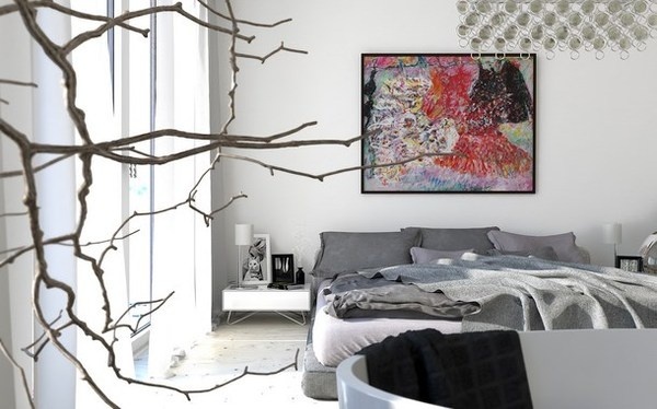 Colorful painting in modern bedroom #interior #paintings #bedroom #decor #art #painting